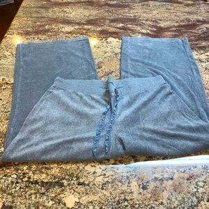 Plush & Lush Size XL Grey Velour Wide Leg Lounge Pants with Satin Drawstring